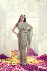 Malaika Arora Embellished Mirror Work Satin Saree