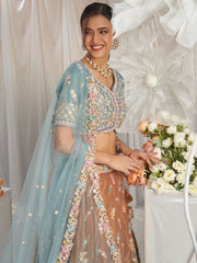 Turquoise blue Bridel net and Gotapatti & Moti embroidery Semi-Stitched Lehenga choli & Dupatta