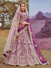 Purple Pure silk Moti, Coding embroidery Semi-Stitched Bridel Lehenga choli & Dupatta