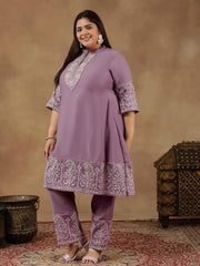 Women Floral Embroidered Regular Thread Work Kurta with Palazzos