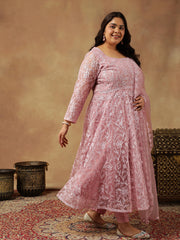 Floral Embroidered Regular Thread Work Anarkali Kurta With Trousers & Dupatta