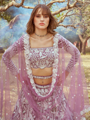 Lavender Pure Satin Sequins embroidery Semi-Stitched Lehenga choli & Dupatta