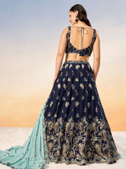 Navy blue Pure Georgette with heavy Sequins embroidery Semi-Stitched Lehenga choli & Dupatta