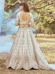 Cream Gold crushed Tissue Fabric Moti, Zari work Semi-Stitched Lehenga choli & Dupatta