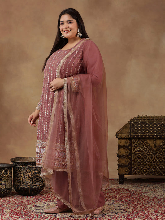 Women Ethnic Motifs Embroidered Regular Thread Work Kurta with Palazzos & With Dupatta