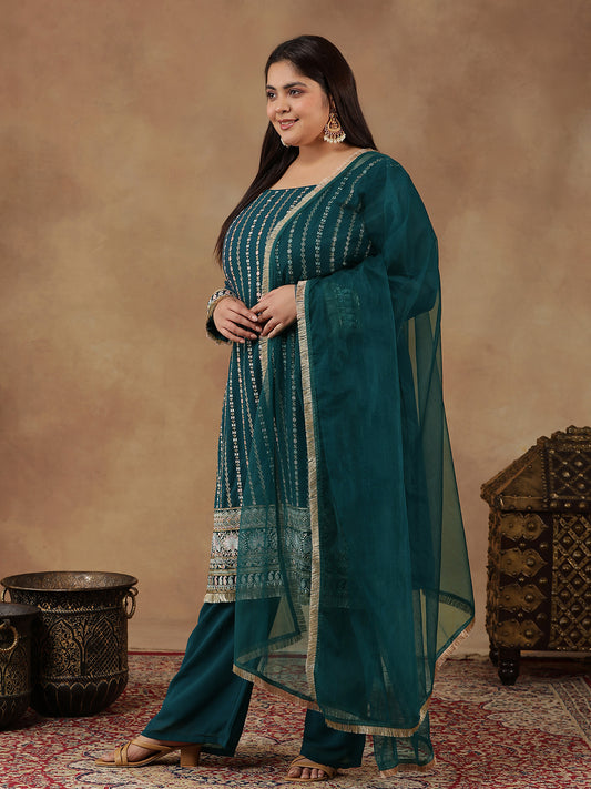 Women Ethnic Motifs Embroidered Regular Thread Work Kurta with Palazzos & With Dupatta