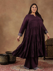 Purple Women Tiered Gotta Patti Kurta with Sharara