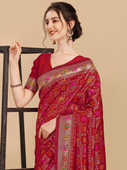 Red & Gold-Toned Woven Design Silk Blend Patola Saree