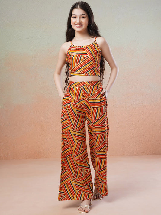 Yellow Girls Printed Top & Trousers Co-Ord