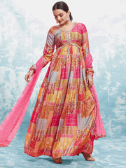 Multi Color Anarkali Kurta With Dupatta Set