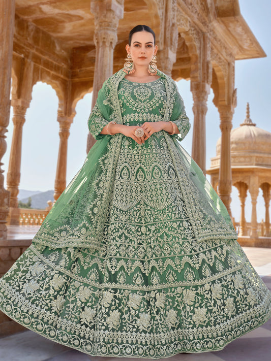 Mint Green Cording Thread Embroidery Designer Anarkali Suit