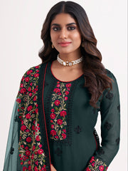 Green Multi Embroidery Festive Salwar Kameez