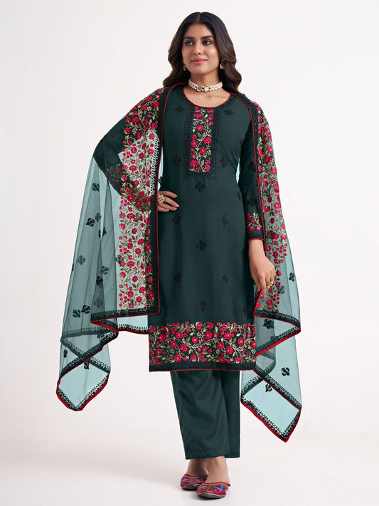 Green Multi Embroidery Festive Salwar Kameez