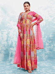 Multi Color Anarkali Kurta With Dupatta Set