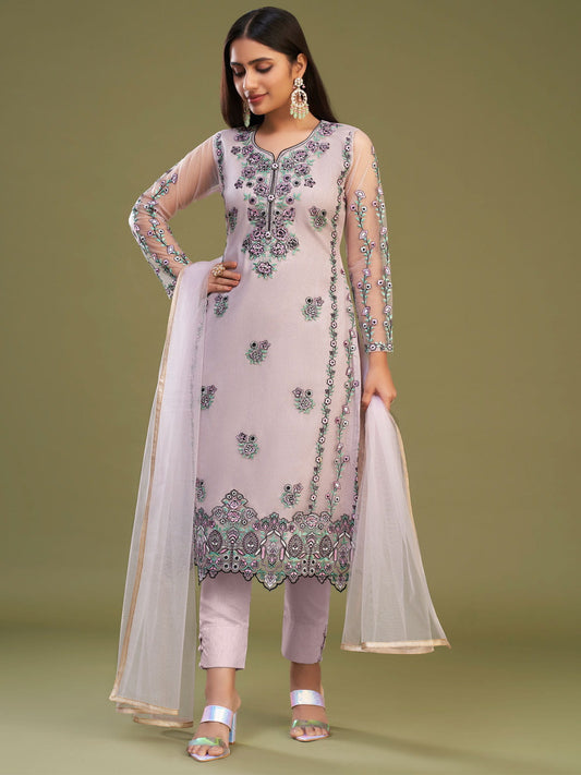 Pink Pakistani Salwar Suit on Net Fabric