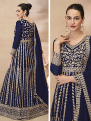 Dark Blue Embroidered Anarkali Lehenga Style Suit