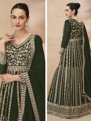 Green Embroidered Anarkali Lehenga Style Suit