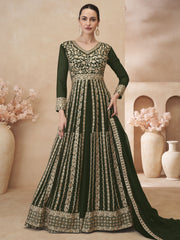 Green Embroidered Anarkali Lehenga Style Suit