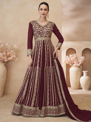 Maroon Embroidered Anarkali Lehenga Style Suit