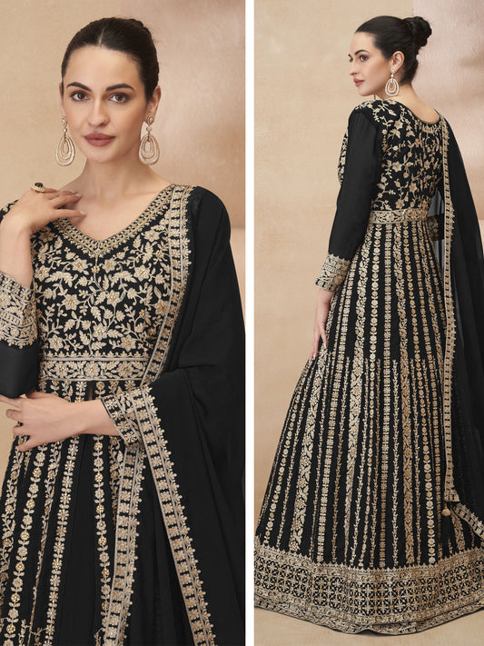 Black Embroidered Anarkali Lehenga Style Suit