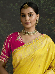 Enchanting Yellow Zari Weaving Silk Haldi Wear Saree With Blouse