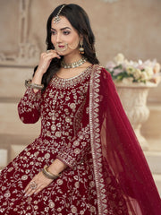 Maroon Velvet Wedding Anarkali Suit