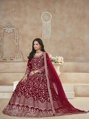 Maroon Velvet Wedding Anarkali Suit