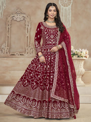 Maroon Velvet Wedding Anarkali Suit