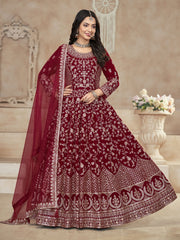 Maroon Velvet Wedding Anarkali Suit