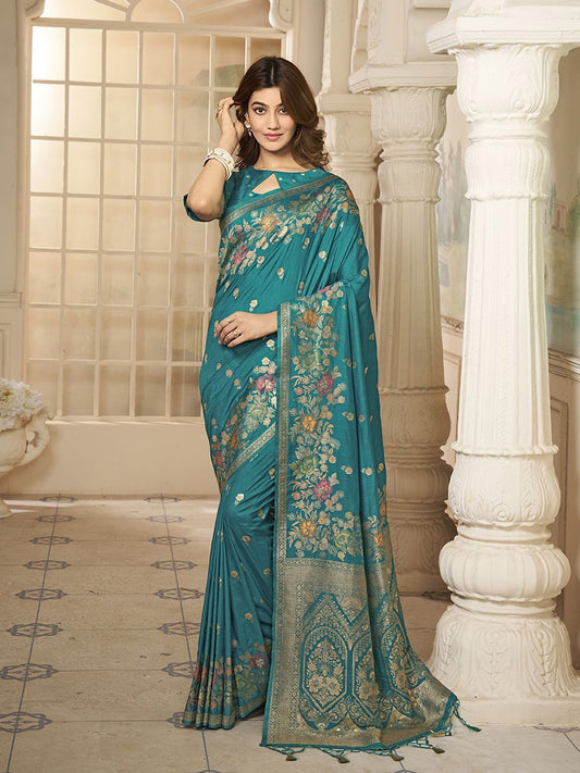 Turquoise Woven Design Zari Saree