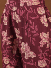 Maroon Floral Printed V-Neck Straight Kurta with Trousers & With Dupatta