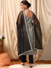 Women Grey Printed Regular Kurta with Trousers & With Dupatta