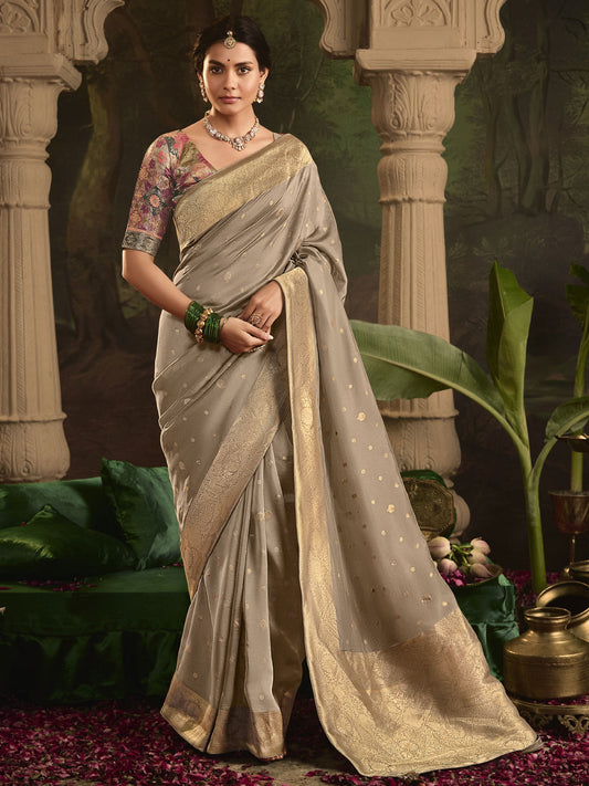 Copper Beige Silk Traditional Saree