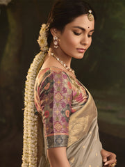 Copper Beige Silk Traditional Saree