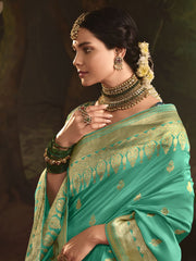 Sea Green And Blue Silk Traditional Saree