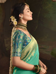 Sea Green And Blue Silk Traditional Saree