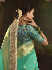 Sea Green And Blue Silk Traditional Saree