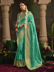 Sea Green And Blue Silk Traditional Saree