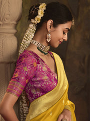 Yellow And Magenta Silk Traditional Saree