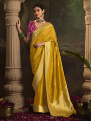 Yellow And Magenta Silk Traditional Saree