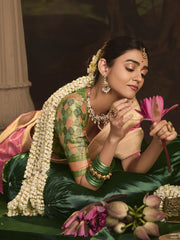 Pink And Green Silk Traditional Saree