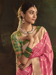 Pink And Green Silk Traditional Saree