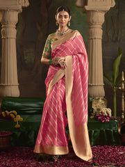 Pink And Green Silk Traditional Saree