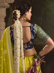 Yellow And Blue Silk Traditional Saree