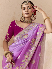 Pink and Magenta Fancy Fabric Embroidred Designer Saree