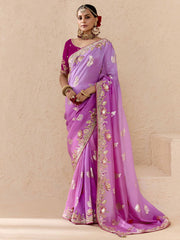 Pink and Magenta Fancy Fabric Embroidred Designer Saree