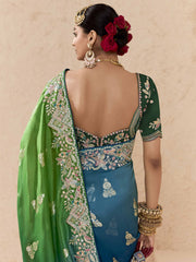 Green and Blue Fancy Fabric Embroidred Designer Saree