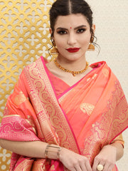 Orange & Golden Paisley Woven Design Dual Tone Jashn Banarasi Saree