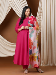 Keyhole Neck Regular A-Line Kurta With Trousers & Dupatta