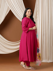 Keyhole Neck Regular A-Line Kurta With Trousers & Dupatta